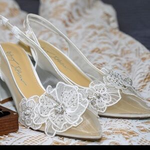 Macy's White Floral Slingback Heels
